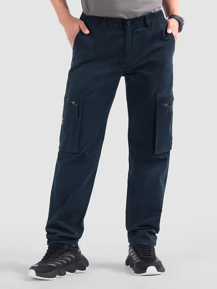 Navy Slant Zipper Pocket Cargo Pants