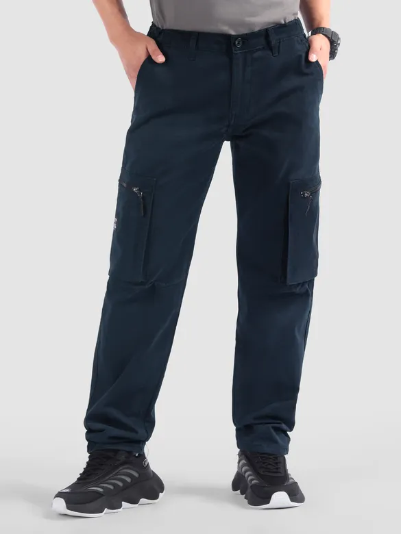 Navy Slant Zipper Pocket Cargo Pants