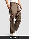 Brown Leather Drill Belted Cargo Pants