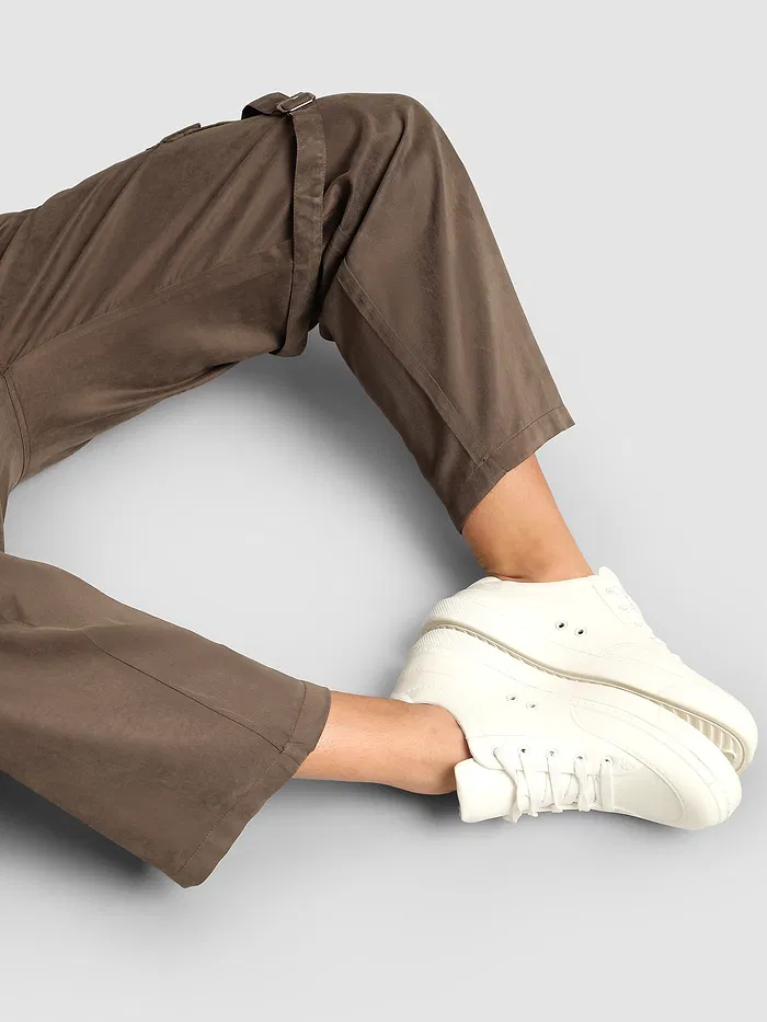 Brown Leather Drill Belted Cargo Pants