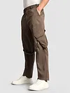 Brown Leather Drill Belted Cargo Pants