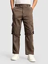 Brown Leather Drill Belted Cargo Pants
