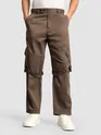 Brown Leather Drill Belted Cargo Pants