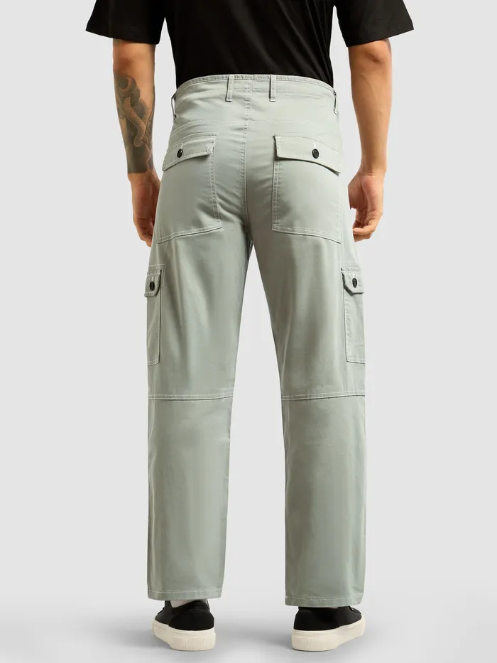 Light Grey Contrast Stitched Cargo Pants