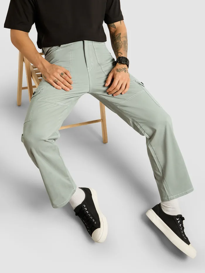 Light Grey Contrast Stitched Cargo Pants