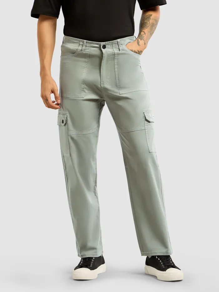 Light Grey Contrast Stitched Cargo Pants