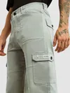 Light Grey Contrast Stitched Cargo Pants