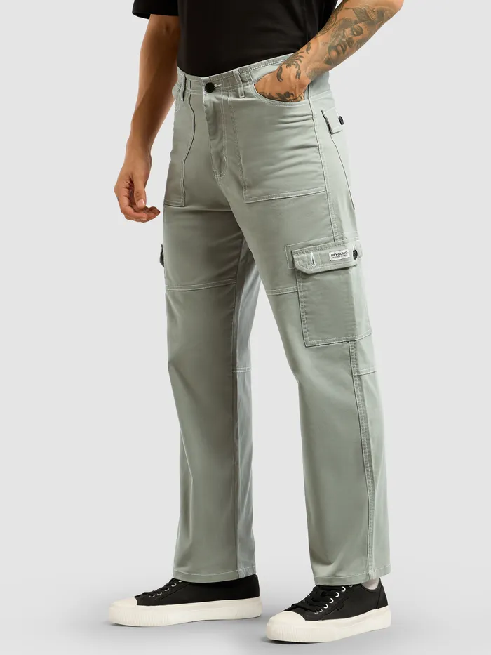 Light Grey Contrast Stitched Cargo Pants