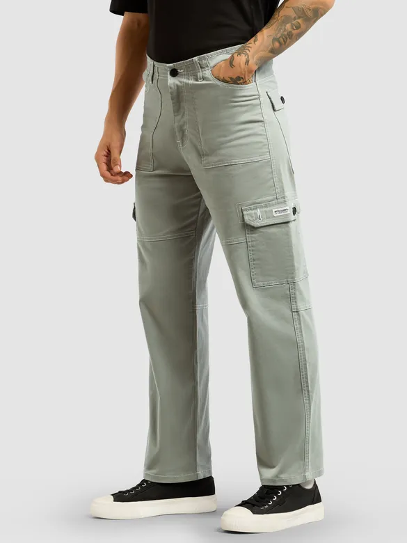 Light Grey Contrast Stitched Cargo Pants