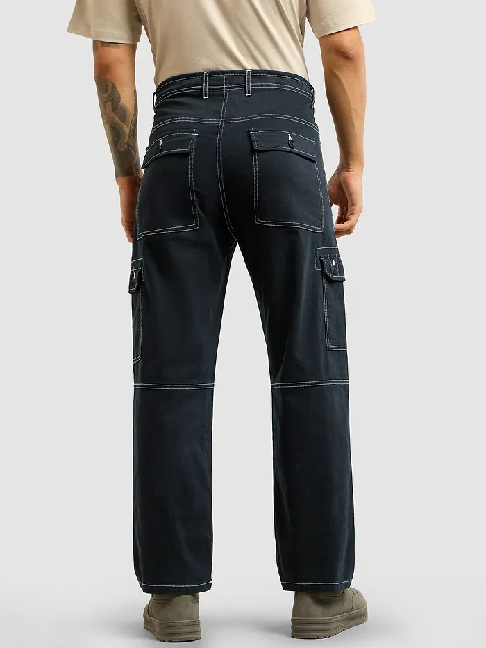Navy Blue Contrast Stitched Cargo Pants