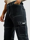 Navy Blue Contrast Stitched Cargo Pants