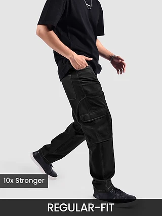 Black Cut And Sew Contrast Stitch Cargo Pants