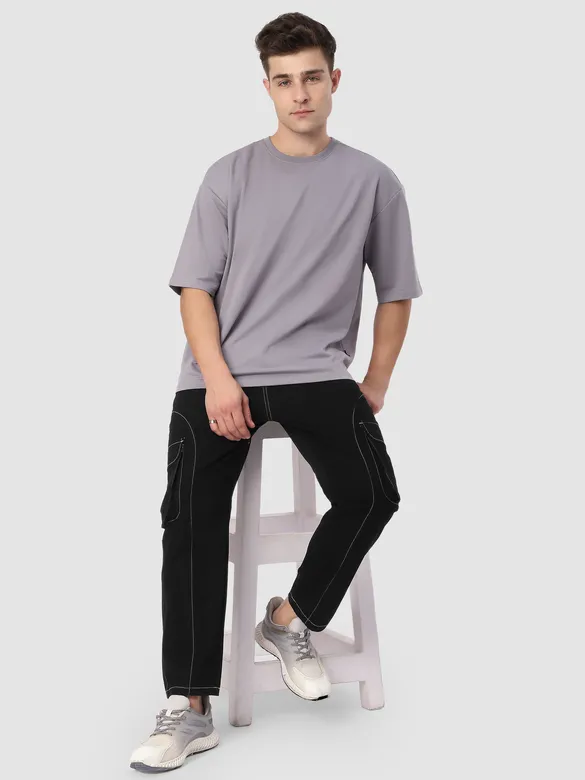 Black Cut And Sew Contrast Stitch Cargo Pants