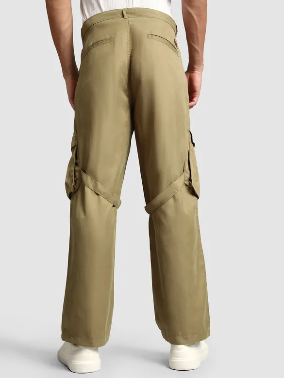 Khaki Leather Drill Belted Cargo Pants