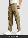 Khaki Leather Drill Belted Cargo Pants