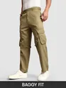 Khaki Leather Drill Belted Cargo Pants
