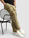 Khaki Leather Drill Belted Cargo Pants