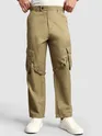 Khaki Leather Drill Belted Cargo Pants