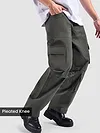 Metal Grey Pleated Knee Cargo Pants