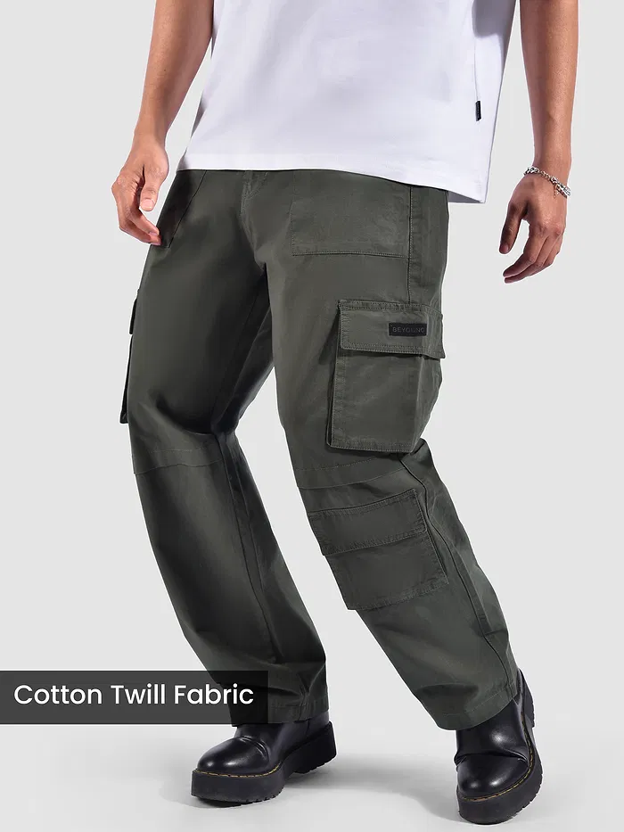 Metal Grey Pleated Knee Cargo Pants
