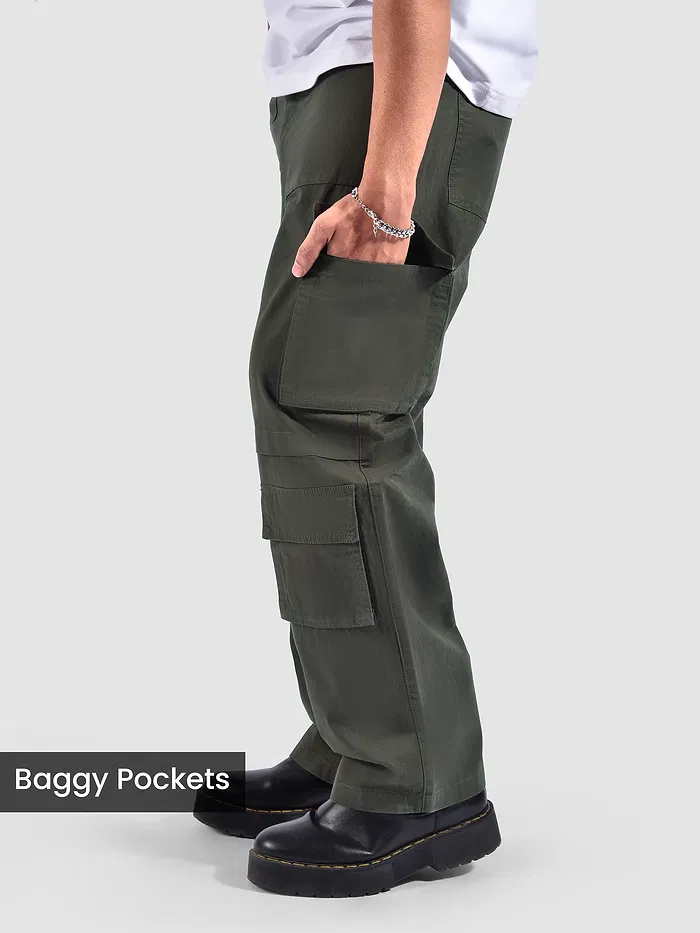 Metal Grey Pleated Knee Cargo Pants