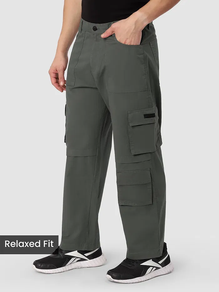 Metal Grey Pleated Knee Cargo Pants