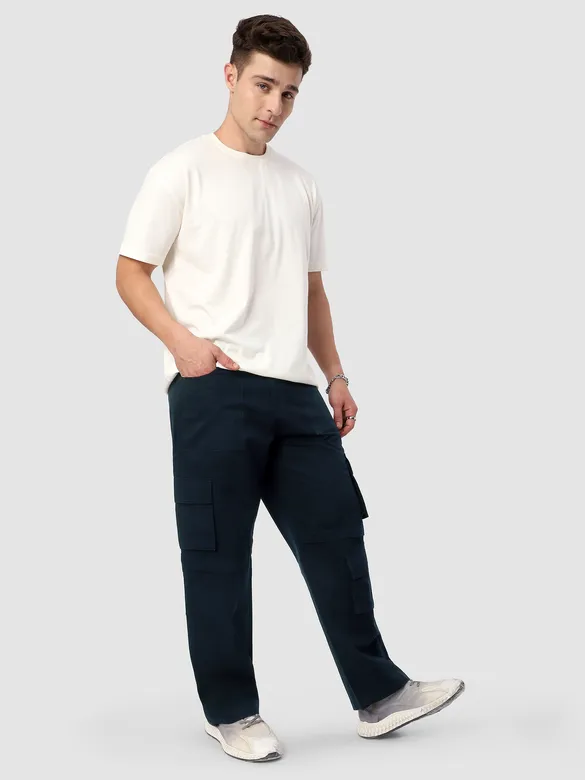 Midnight Blue Pleated Knee Cargo Pants