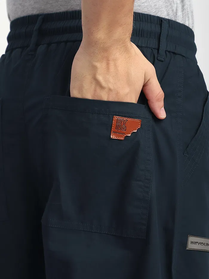 Navy Blue Slant Pocket Cargo Pants