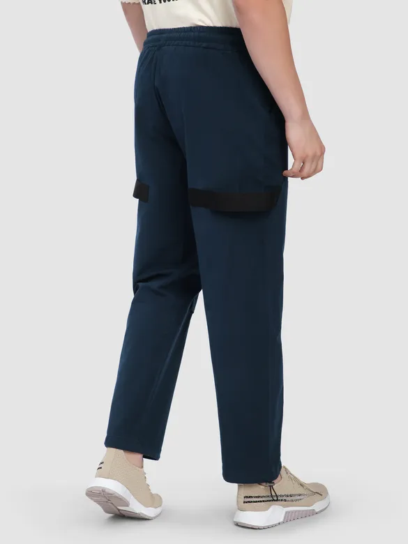 Navy Blue Tape Detailed Cargo Pants