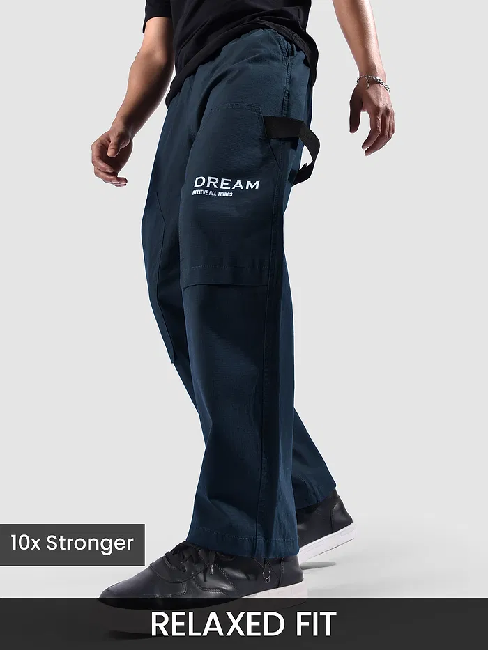 Navy Blue Tape Detailed Cargo Pants
