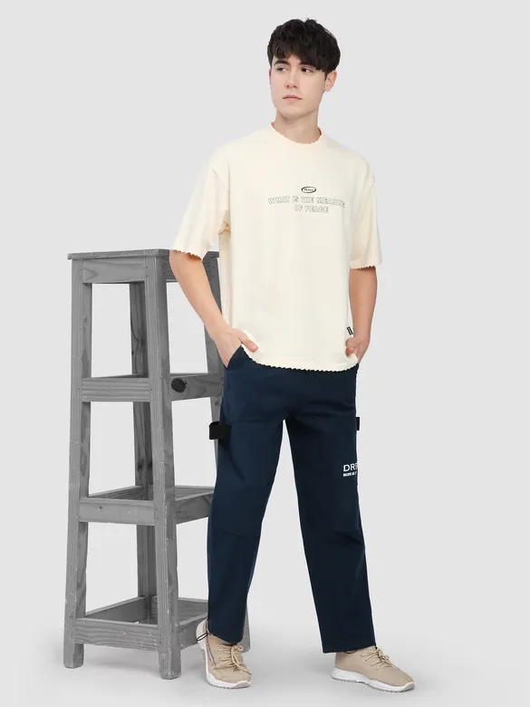 Navy Blue Tape Detailed Cargo Pants