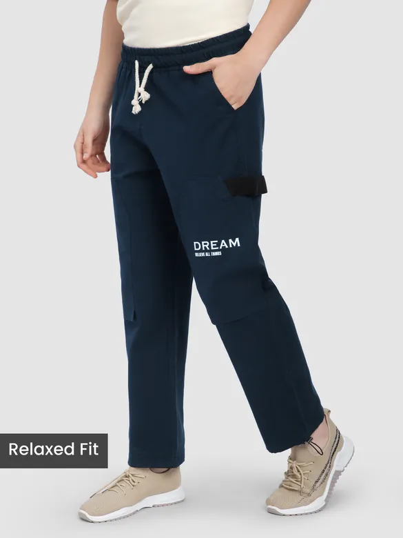 Navy Blue Tape Detailed Cargo Pants
