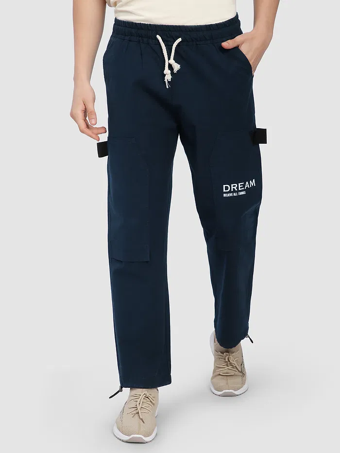 Navy Blue Tape Detailed Cargo Pants