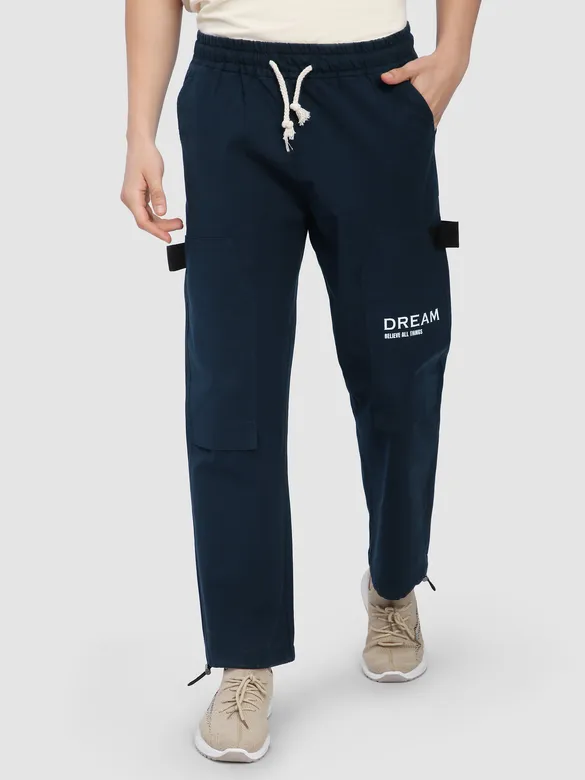 Navy Blue Tape Detailed Cargo Pants