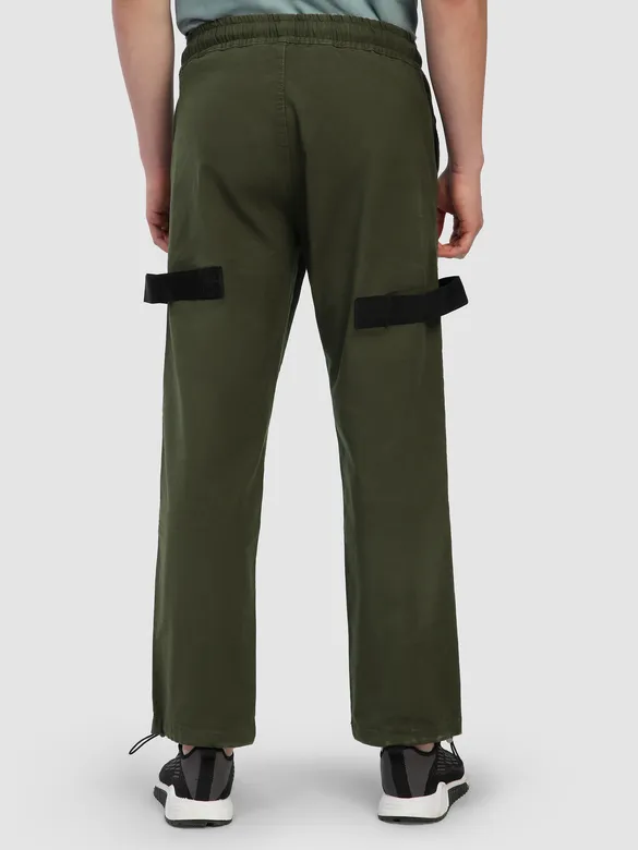 Olive Green Tape Detailed Cargo Pants