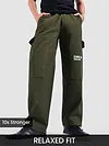 Olive Green Tape Detailed Cargo Pants
