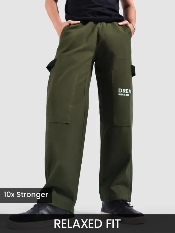 Olive Green Tape Detailed Cargo Pants