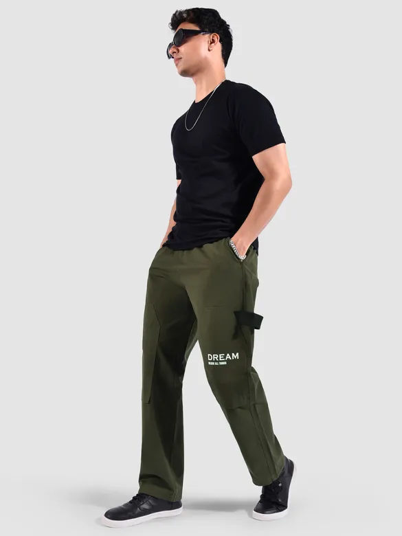 Olive Green Tape Detailed Cargo Pants