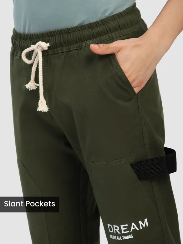 Olive Green Tape Detailed Cargo Pants
