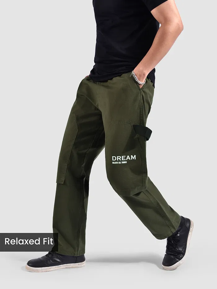 Olive Green Tape Detailed Cargo Pants