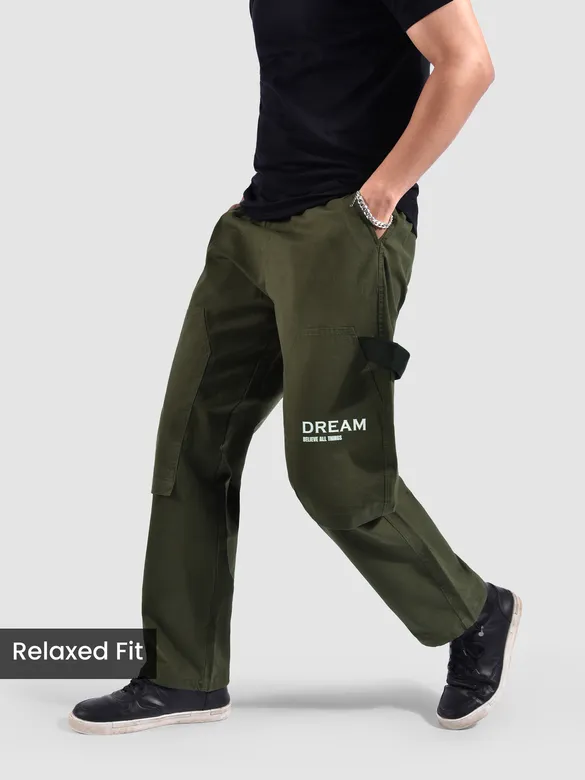 Olive Green Tape Detailed Cargo Pants