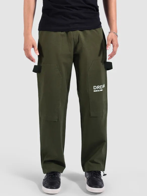 Olive Green Tape Detailed Cargo Pants
