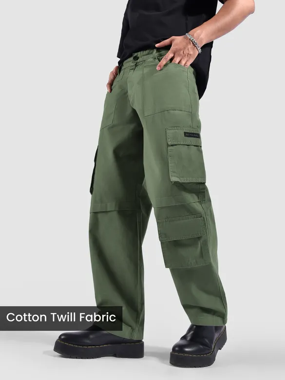 Sage Green Pleated Knee Cargo Pants