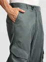 Stone Grey Leather Drill Belted Cargo Pants