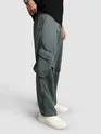 Stone Grey Leather Drill Belted Cargo Pants