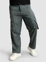 Stone Grey Leather Drill Belted Cargo Pants