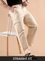 Beige Adjustable Side Buckle Cargo Trousers