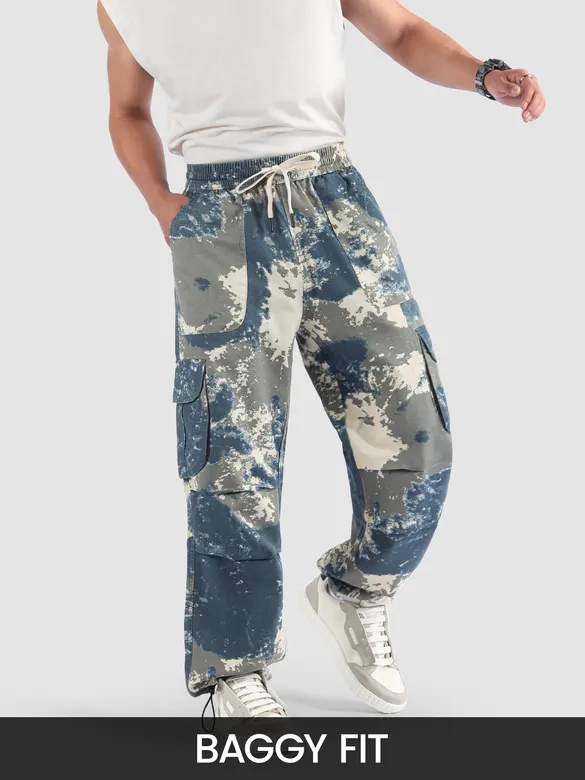Blue Oversized Camo Cargo Pants