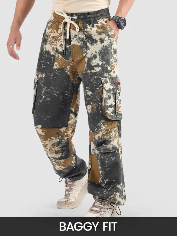 Dark Grey Oversized Camo Cargo Pants