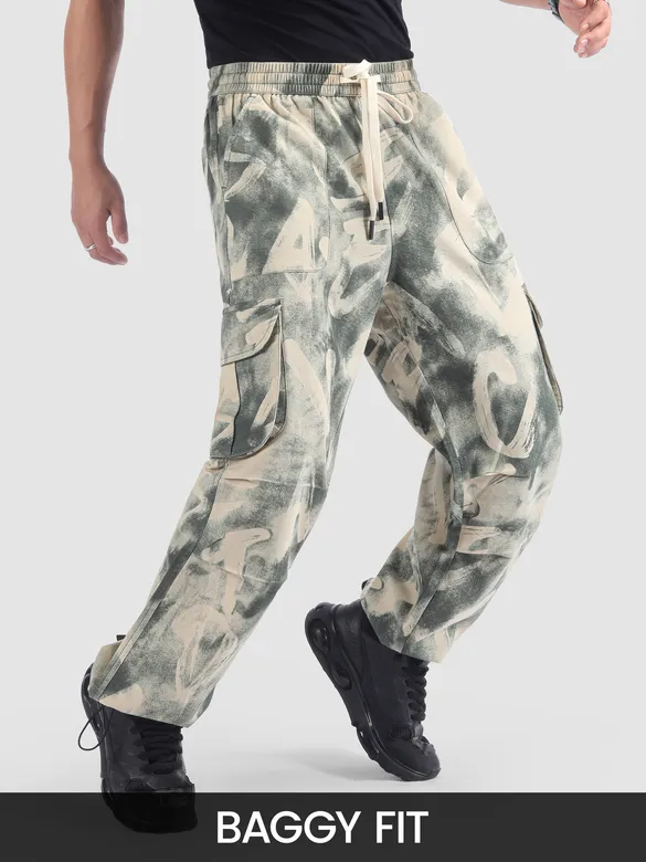Grey Oversized Camo Cargo Pants